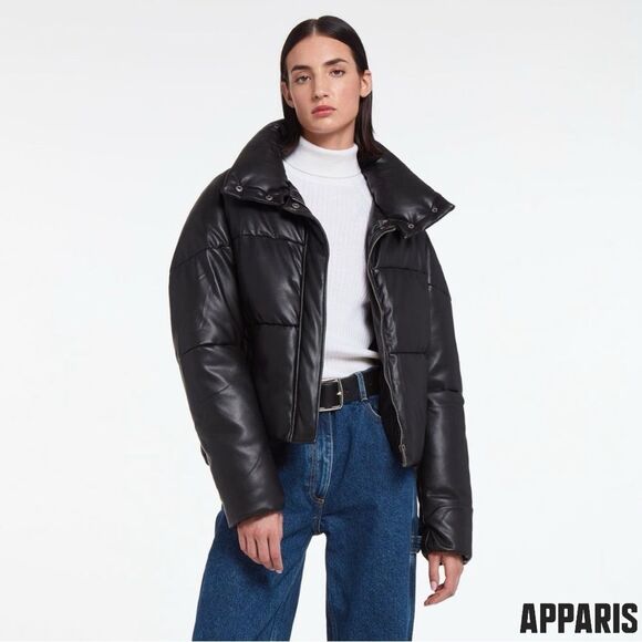 APPARIS **NWT** Jemma Vegan Leather Puffer Jacket in Black Noir - Picture 1 of 13
